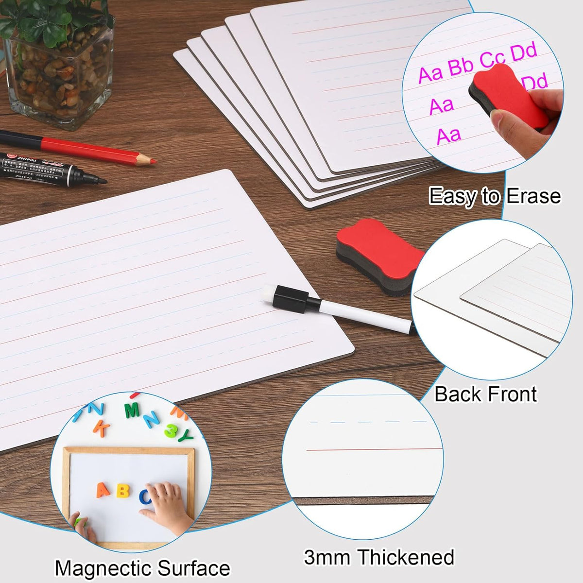 PATIKIL 12x9 inch Kleine Witte Board Set, 12Set Magnetische Gevoerde Dry Erase Paddle Whiteboard Met Markers & Gum voor Klas Onderwijs Kantoor Thuis