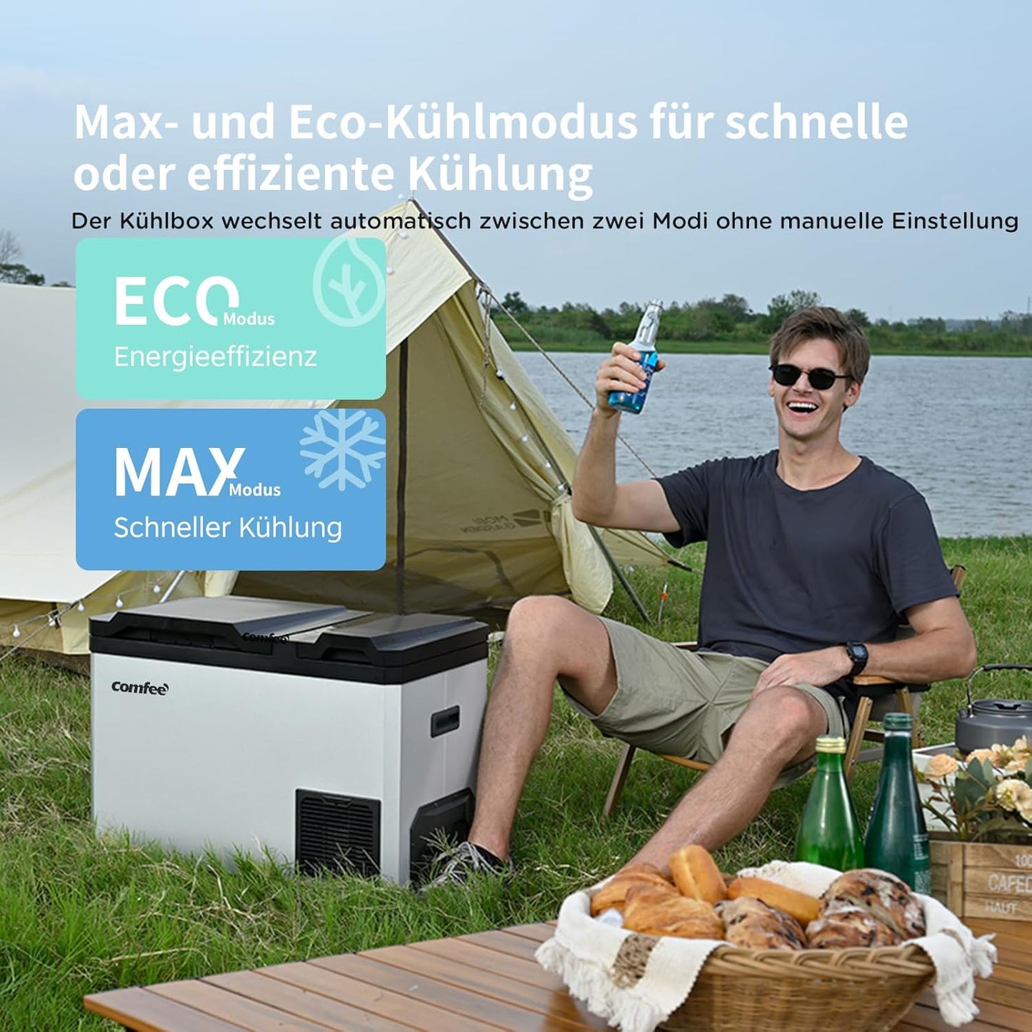 Comfee RCP43DS3(E) Compressor-koelbox, 43 liter, dual-zones, elektronische bediening, ledlicht, eco-modus, geluidsarm, geschikt voor thuis en buiten, 12/24 V DC en 100-240 V AC voeding