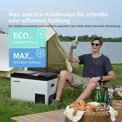 Comfee RCP43DS3(E) Compressor-koelbox, 43 liter, dual-zones, elektronische bediening, ledlicht, eco-modus, geluidsarm, geschikt voor thuis en buiten, 12/24 V DC en 100-240 V AC voeding