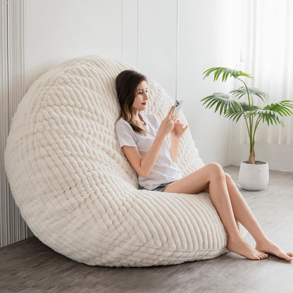MAXYOYO Huge Bean Bag Bed, Square Bean Bag Chair, Large Faux Fur Sofa and Fluffy Filling for Adults Couples Guests (Corduroy Beige, 150x150cm)