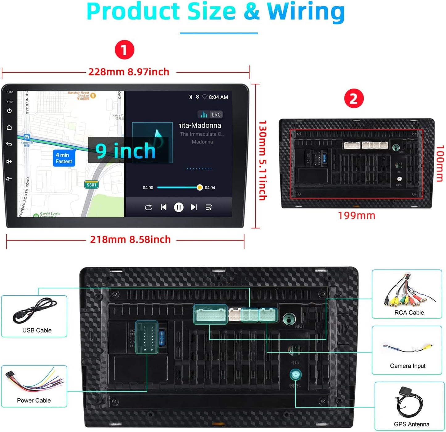 Podofo Android 13 Autoradio 2 Din met Draadloze Apple CarPlay Android Auto,2+32G 9 Inch Autoradio met Bluetooth en GPS Navigatie,Wifi,Mirror Link,FM/RDS +Achteruitrijcamera