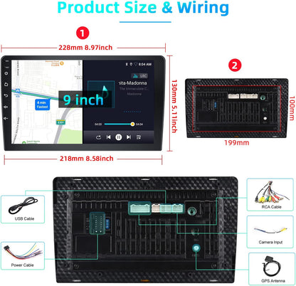 Podofo Android 13 Autoradio 2 Din met Draadloze Apple CarPlay Android Auto,2+32G 9 Inch Autoradio met Bluetooth en GPS Navigatie,Wifi,Mirror Link,FM/RDS +Achteruitrijcamera