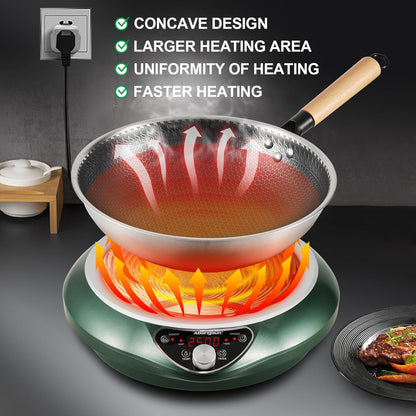 Wok Inductiekookplaat, 2500 W, met wok, 12 warmtestanden, inductie, temperatuurbereik 60-240 °C, led-display, 18-uurs timer, 190-275V - QUORE