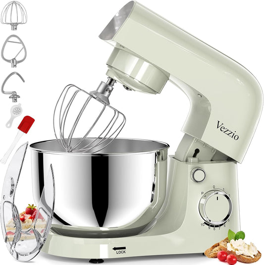 Vezzio Blender, 4,5 liter, 1500 W, 10 snelheden, keukenmachine om te bakken (zilver) (groen)
