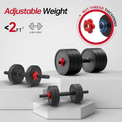 JOROTO Verstelbare Dumbbell Set, 10KG/30KG Gewichten Dumbbell Set met Pluggen, 4 in1 Workout Gewicht voor Home Gym Barbell, Kettlebells, Push up Stand Fitnessapparatuur