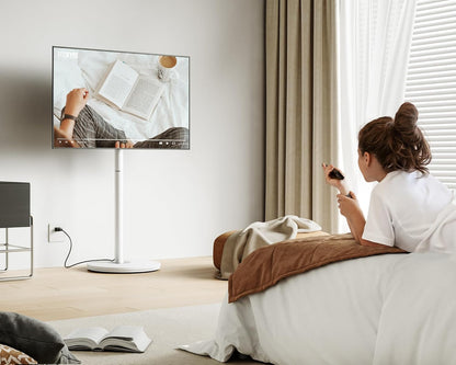 FITUEYES Design tv-standaard, oprolbaar, voor 32-65 inch televisie, mobiele tv-standaard, in hoogte verstelbaar, modern, minimalistisch, voor woning, kantoor, thuis
