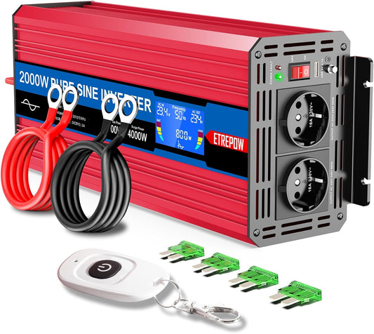 <font dir="auto" style="vertical-align: inherit;"><font dir="auto" style="vertical-align: inherit;">        24V to 230V Pure Sine Wave Inverter 2000W Volt ETREPOW Car Voltage Converter Pure Sine Wave Power Inverter DC AC Converter (Wireless Remote Control