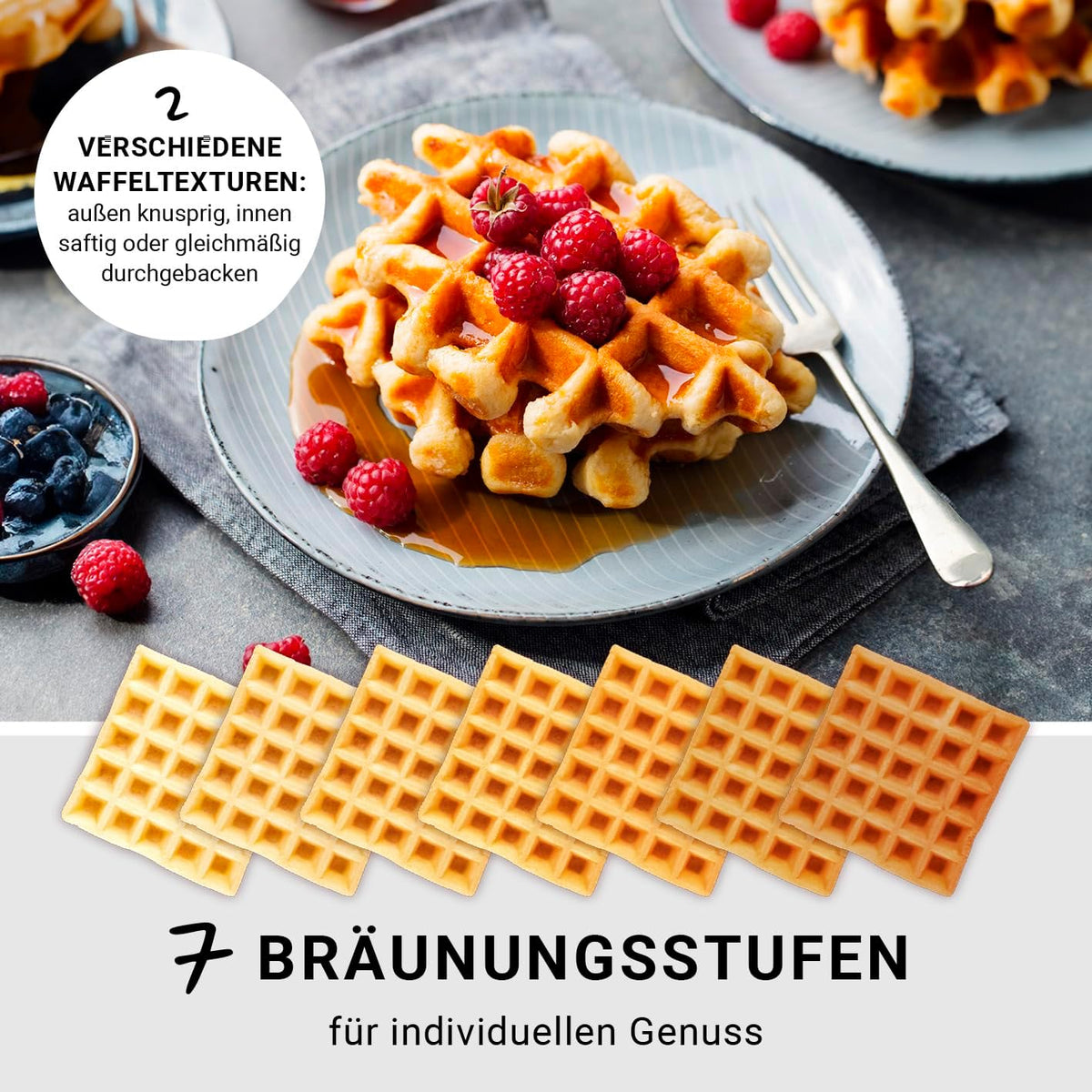 Premium Wafelijzer in de Midnight Edition | 1600 W | 5 programma's | 7 bruiningsniveaus | LCD display | countdown timer | extra diepe verwarmingsplaten voor extra luchtige wafels