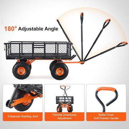 VEVOR Garden trolley made of metal with easy to assemble frame, tilting handcart with reversible 2-in-1 handle, multifunctional wheelbarrow with 180 kg load capacity, 25.5 cm tyres