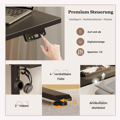Klicelor Verstelbaar Bureau in Hoogte met Dubbele Lades, Elektrisch Verstelbaar Bureaux in Hoogte, Ergonomisch Sta bureau, 140x60, Zwart