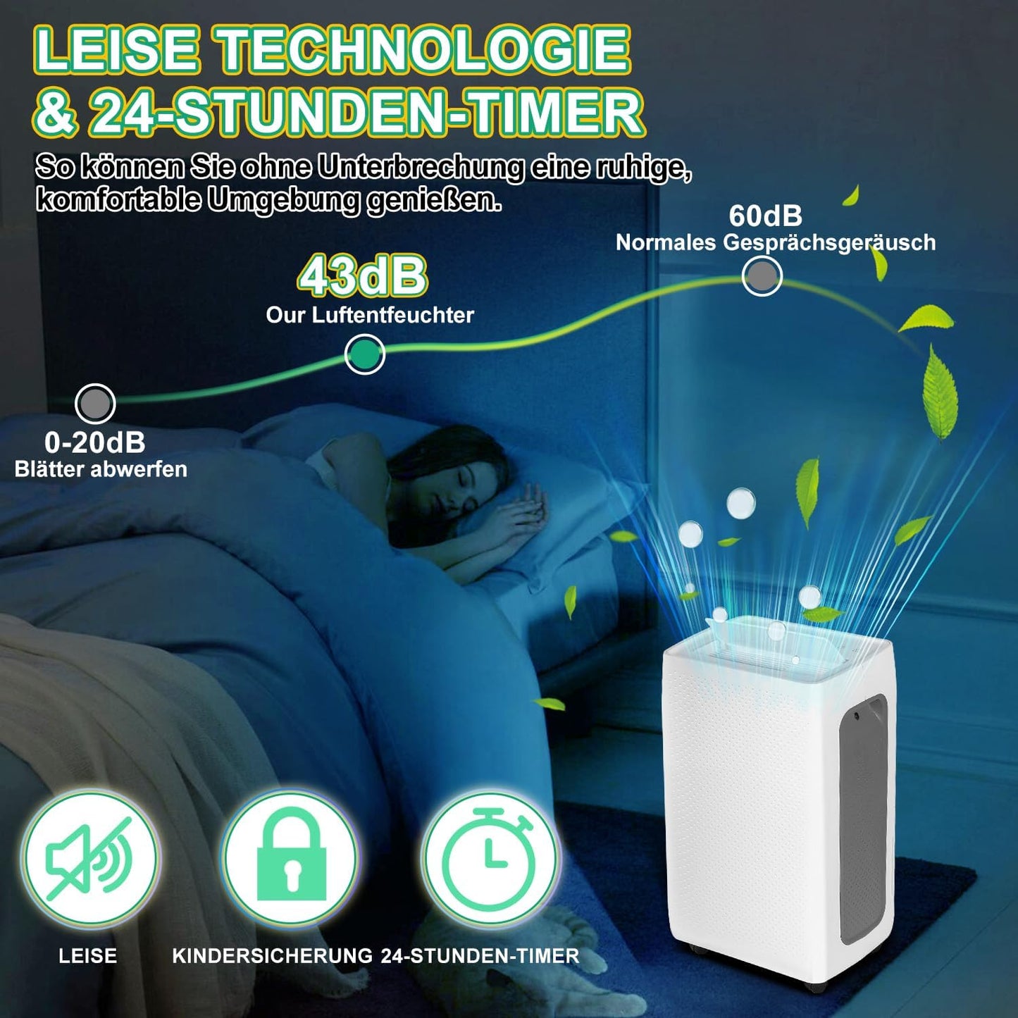 Luchtontvochtiger, 26 l/dag, elektrisch voor ruimtes tot 50 m², luchtontvochtiger met 3 bedrijfsmodi, afvoerslang, timer 24 uur, ontvochtiger, kelder met automatische ontdooiing