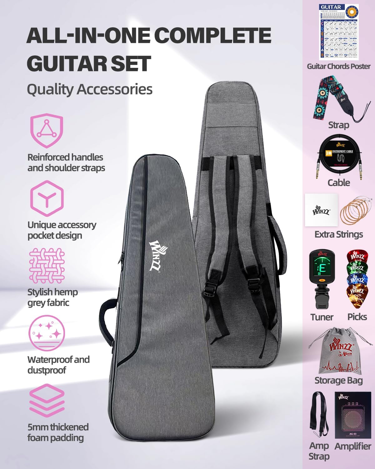 Winzz 30 "Kinderen Elektrische Gitaar Beginner Elektrische Gitaar Set voor Kinderen (Blauw)