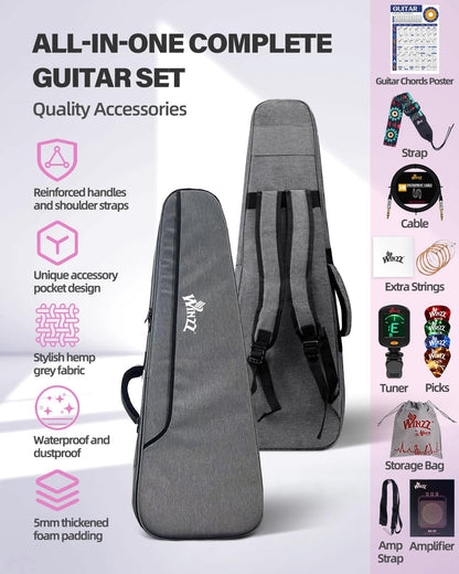 Winzz 30 "Kinderen Elektrische Gitaar Beginner Elektrische Gitaar Set voor Kinderen (Blauw)