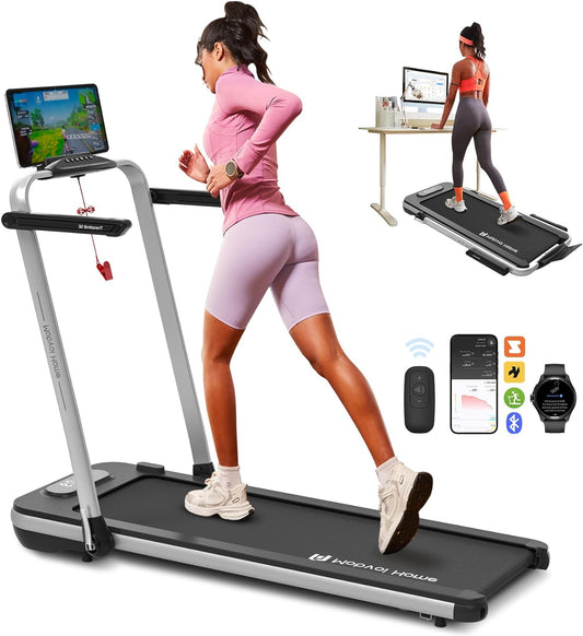 Mobvoi Home Treadmill 3-in-1 Foldable Treadmill 2.5HP For Home Walkway Portable Running Machine Under Desk with Remote Control LED Display for Home and Office 120kg 12km/h, Silver - QUORE