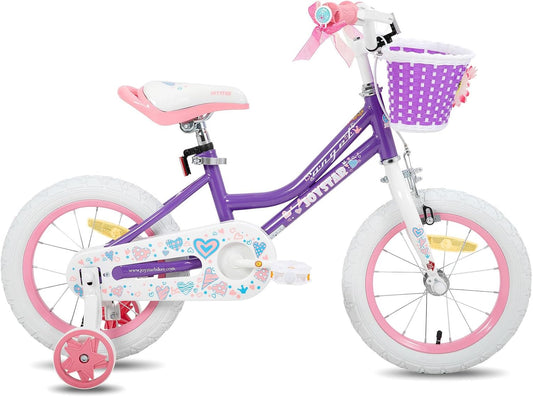JOYSTAR Fairy 14/16/18 inch kinderfiets voor meisjes van 3 tot 9 jaar, meisjesfiets met stabilisator en mand