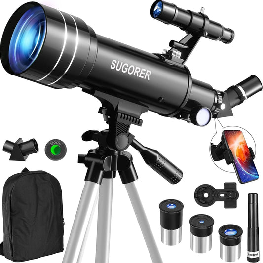 Telescopische astronomie, telescoop voor kinderen en beginners, 70 mm diafractor, 500 mm AZ-houder, refractor astronomie, telescoop voor volwassenen, telescoop met statief, maanfilter, mobiele