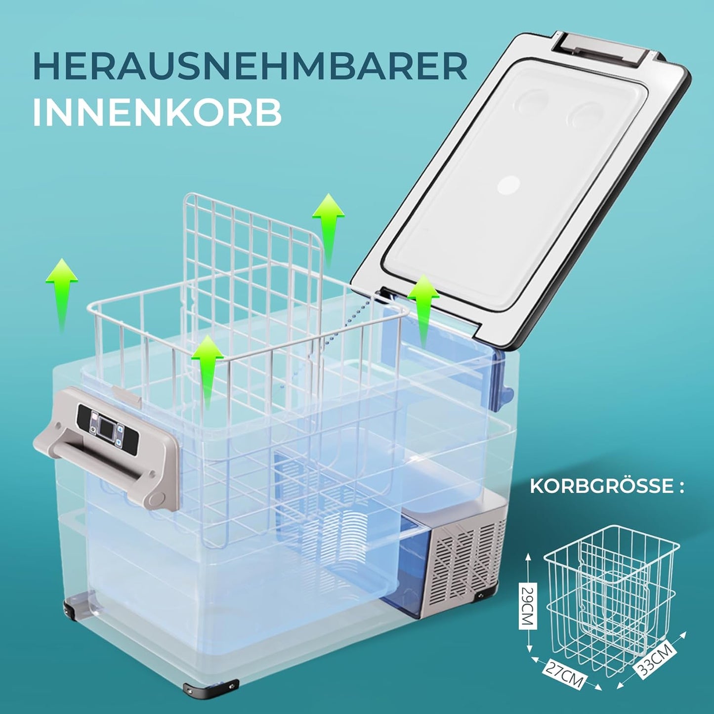 EUHOMY Compressor-koelbox, 30,6 liter, 12 V/24 V DC, koel-vriescombinatie (-20 °C ~ 20 °C) met app en lcd-display, draagbare campingkoelkast voor camper, auto, boot, 3-traps batterijbescherming (ECO