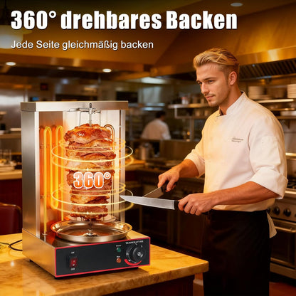 DöNer Verticale multigrill met grote capaciteit, eenvoudig te bedienen temperatuurregelaar, 360° draaibare verticale grill, rookvrij, instelbare warmte, geschikt voor thuis, barbecue, restaurant en
