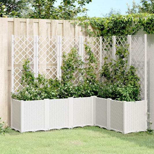 Flower Box for Garden with Integrated Plant Grid Made of PP, Pack of 6, White, 160 x 120 x 140 cm, for Climbing Plants, Modular and Robust Design for Outdoor Use, Ideal for the Vegetable - QUORE