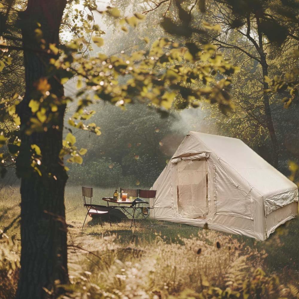 Opblaasbare tent, eenvoudige opbouw, campingtent, pop-up outdoortent met handpomp voor 3-5 personen, 300D Oxford, 4-seizoenen, water- en winddicht, met mesh-ramen, voor vrienden, familie, reizen