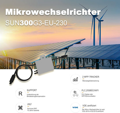 enjoy solar Deye Microomvormer, DC 20V-60V naar AC 220V-230V, geïntegreerde WiFi-module, beschermingsklasse IP67, ideaal voor balkonkrachtcentrale en mini-PV-installatie (SUN300G3-EU-230) ..