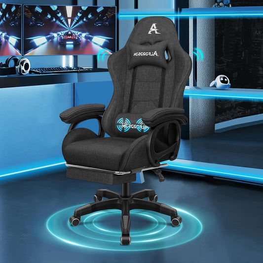 ALFORDSON Gaming Chair, Gaming Chair with Massage Lumbar Support, Ergonomic Swivel Chair with Headrest, Height Adjustable, Fabric Material Grey - QUORE
