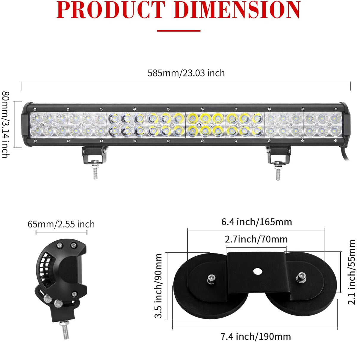 SKYWORLD 23 inch 59 cm 144W led-lichtbalk met 12V kabelboom kit en magnetische houder, waterdicht mistlamp werklamp led light bar voor offroad voertuigen auto vrachtwagens SUV 4x4,6000K
