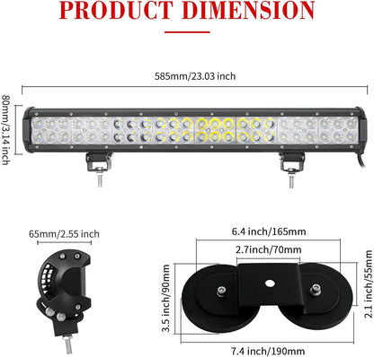 SKYWORLD 23 inch 59 cm 144W led-lichtbalk met 12V kabelboom kit en magnetische houder, waterdicht mistlamp werklamp led light bar voor offroad voertuigen auto vrachtwagens SUV 4x4,6000K