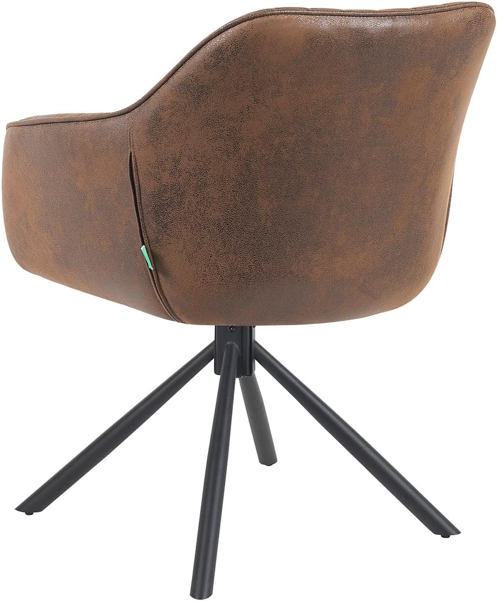 DUBI Möbel Dining Room Chairs Set of 2, 360° Swivel with Pocket Spring, High Seat Comfort, Load Capacity up to 150 kg, Suede Look Brown, Robust Metal Cross Frame, Modern Design, Mika-Maya - QUORE
