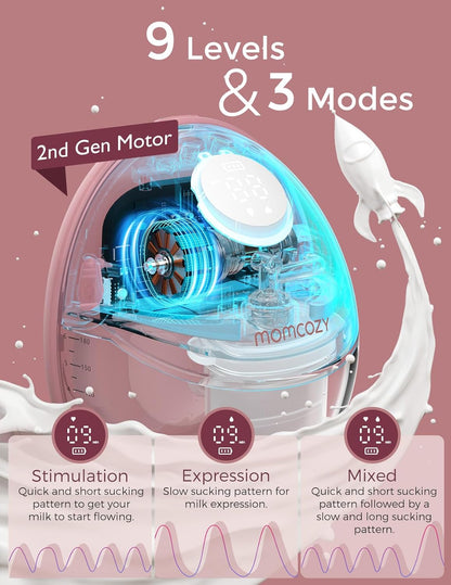 Momcozy Borstkolf Handsfree Mobiel | M6, Draagbare Borstkolf Ideaal Ritme voor Meer Melk, DoubleFit Flange Meer Pasvorm & Discreet met 3 Standen & 9 Niveaus, 24 mm (1-Pack, Roze)