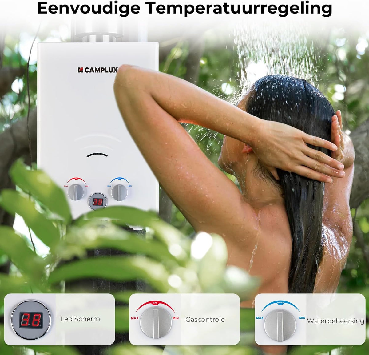 Camplux BW158C 6L Tankless Gas Boiler, Draagbare LPG Douche voor Camping, RV, Wassen Paarden