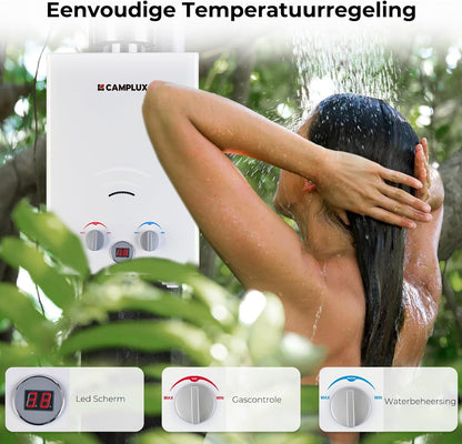 Camplux BW158C 6L Tankless Gas Boiler, Draagbare LPG Douche voor Camping, RV, Wassen Paarden
