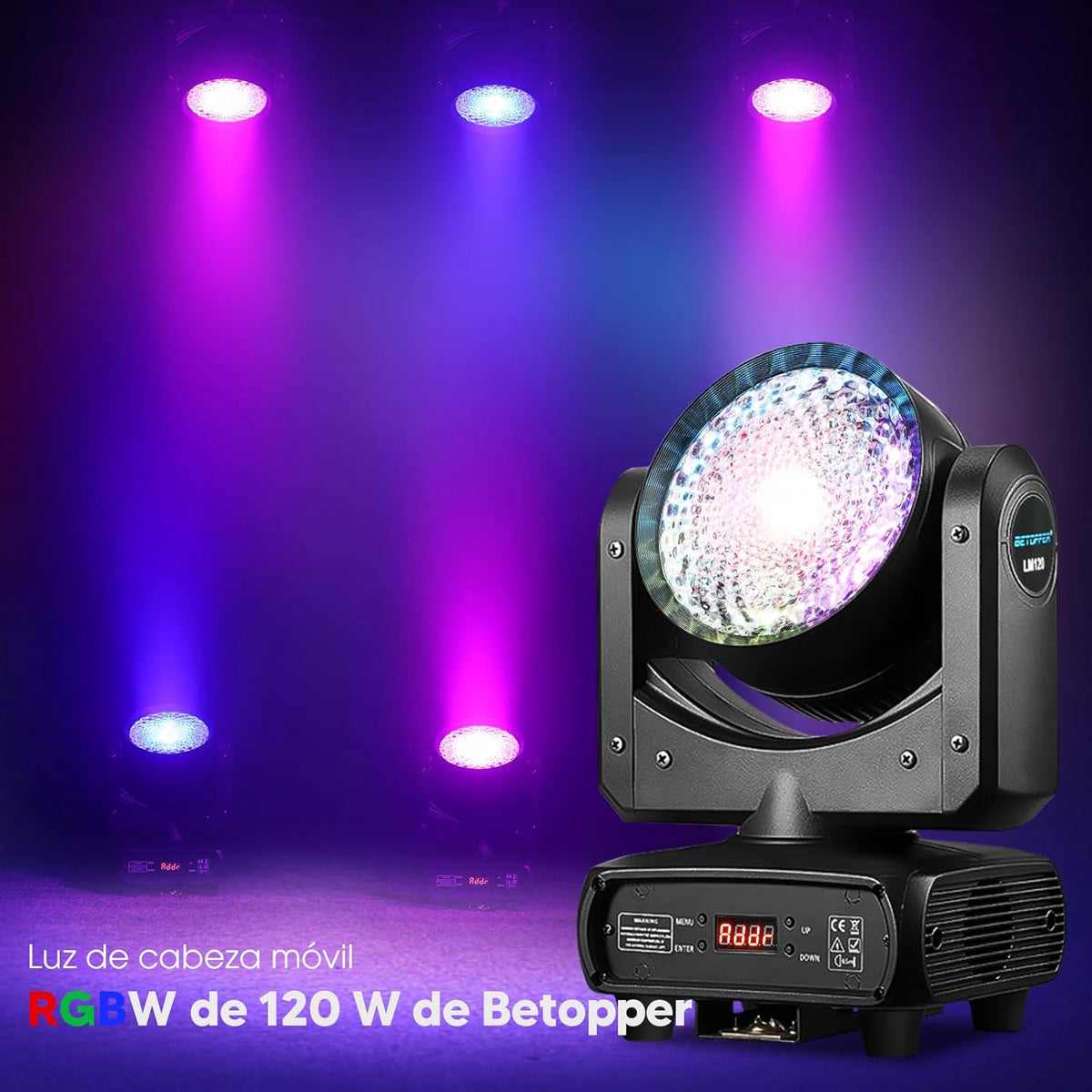 Betopper 120W RGBW LED Moving Head Light Full Color Beam Disco Licht, Pak voor Nachtclub Party Bruiloft (LM120-EU)