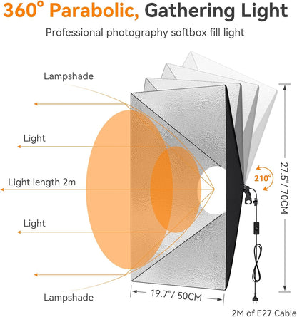 Softbox-verlichtingsset voor fotografie, studio, met 2 x 85 W, 2800 K - 5700 K, tweekleurig, LED-lichttemperatuur, 2 x 50 x 70 cm, softbox, 2 x 2 m lichtstandaard, draagtas, voor