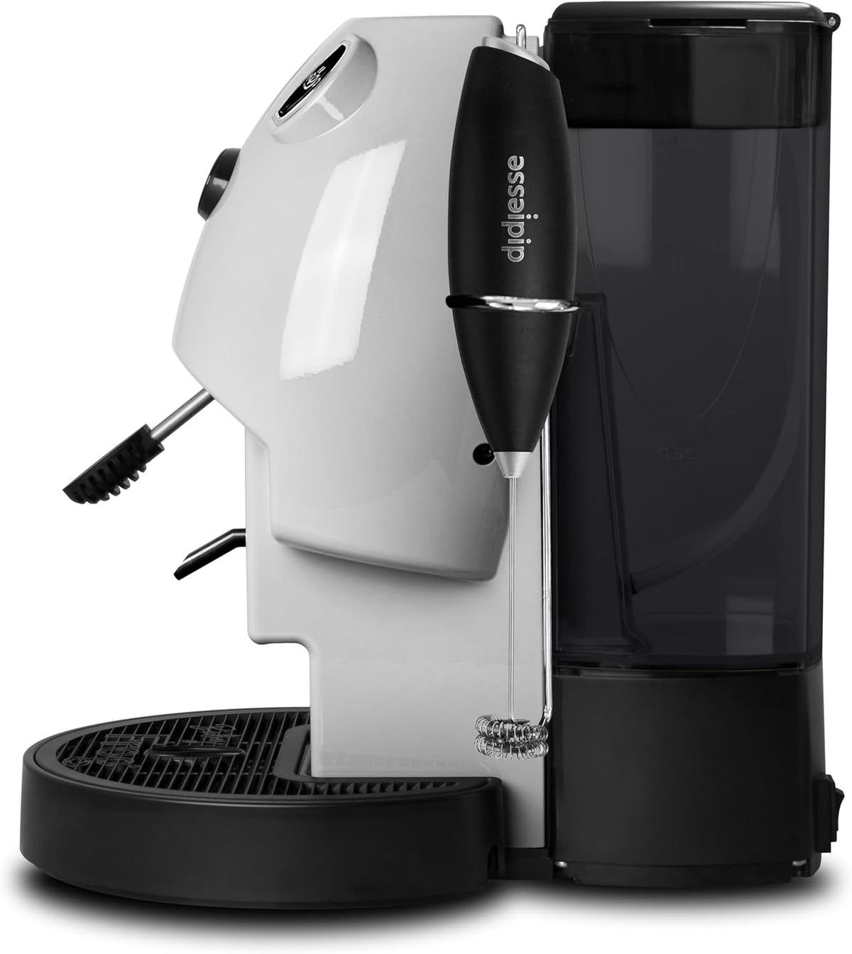 Didiesse Baby Frog Coffee & Tea Koffiezetapparaat voor pads, met melkopschuimer en dubbele padhouder voor koffie en thee, laag verbruik 650 W, warmwaterdispenser (wit)