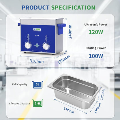 DK SONIC Industriële Ultrasoon Reiniger 3L, 120W | Professionele Juweel Reiniger met Gecodeerde Timer, Verwarming & Mandje | Multifunctioneel voor Juweel, Brillen, Kettingen, Horloges