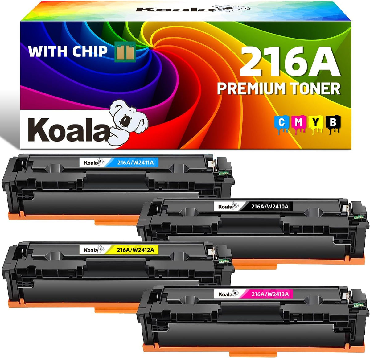 Koala [With Chip] Compatible Toner Cartridges Replacement for HP 216A W2410A W2411A W2412A W2413A for Color Laser MFP M182n M183fw M183fw LaserJet Pro M155a M155 M182 M183, Black Cyan Magenta Yellow - QUORE