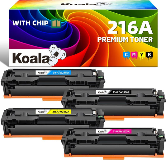 Koala [With Chip] Compatible Toner Cartridges Replacement for HP 216A W2410A W2411A W2412A W2413A for Color Laser MFP M182n M183fw M183fw LaserJet Pro M155a M155 M182 M183, Black Cyan Magenta Yellow - QUORE