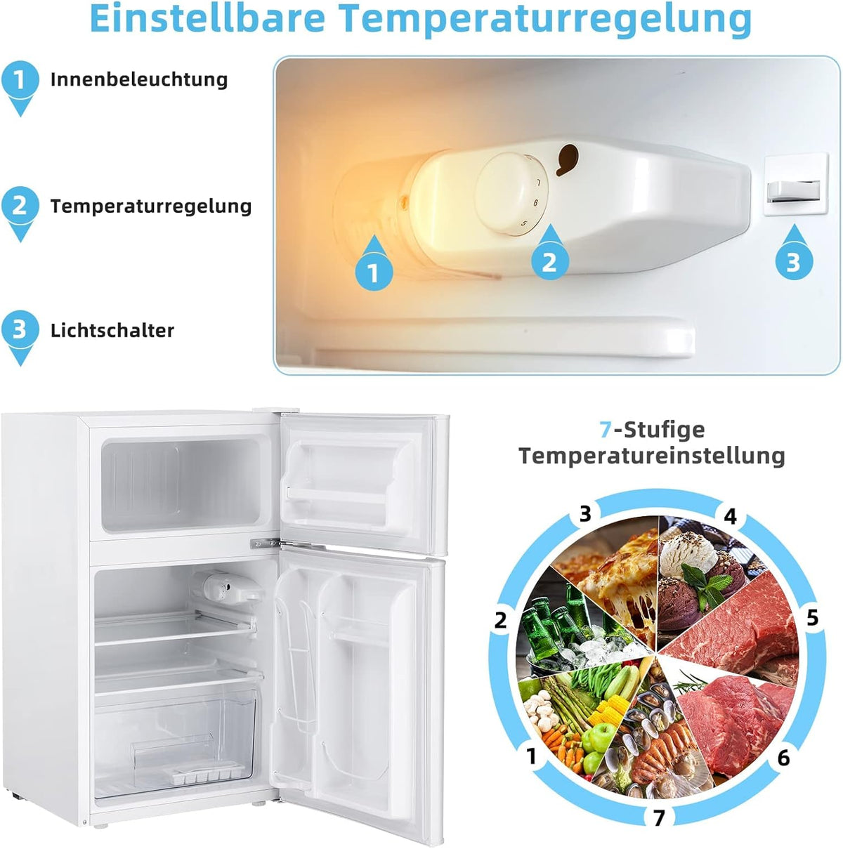 FANTASK 90 l refrigerator with 27 l freezer compartment, fridge-freezer, standalone refrigerator, freezer, mini fridge (white) [energy class E] - QUORE