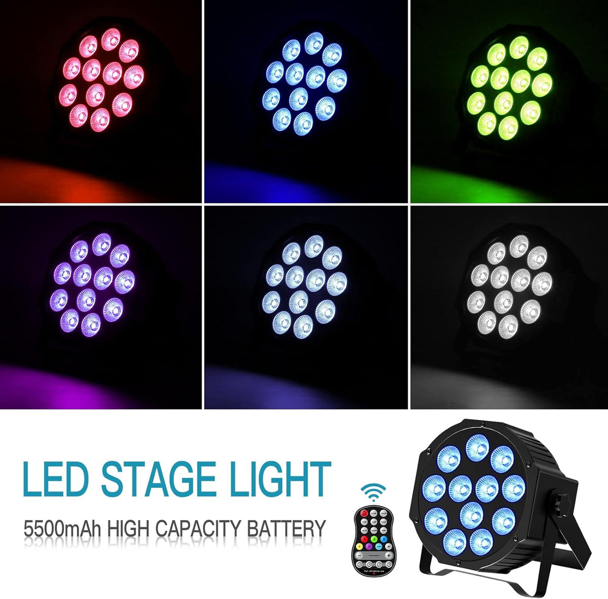 LED Parlicht – Podiumverlichting – DJ Licht – Disco Lamp – Feestverlichting – RGBW 12 LED 7 Kleuren – Draadloos Met Afstandsbediening & 5500mAh Batterij – Set Van 4 Stuks