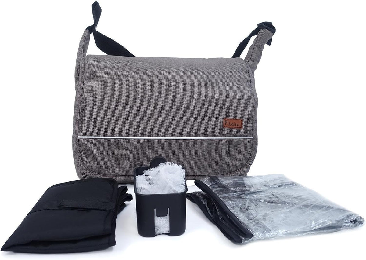 Pixini Neyla Combi kinderwagen met stoffen kuip, buggy, luiertas, drankhouder, regenzeil, muggennet, aankleedkussen (goud/bruin)