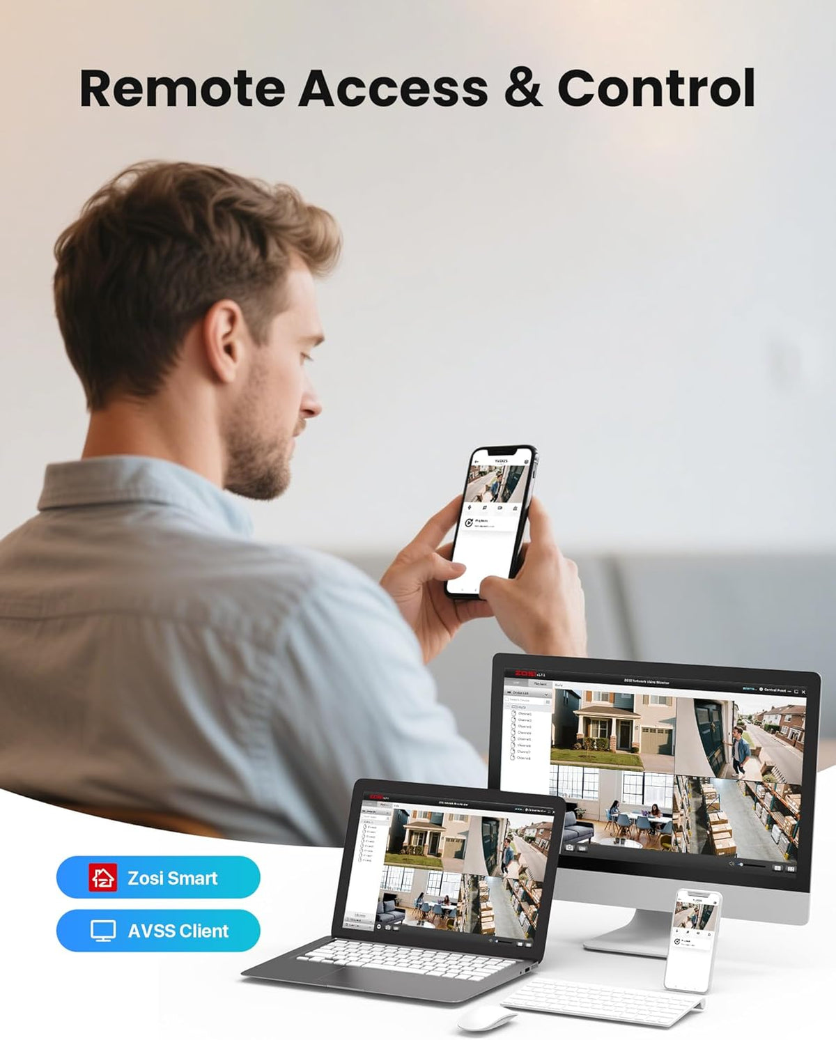 ZOSI 2,5K PoE Bewakingscamera voor Buiten, 8CH 5MP NVR met 2TB HDD, 4X 4MP PoE Dome Camera Bewaking Set met Audio, Persoonsherkenning, 100ft Nachtzicht, C220