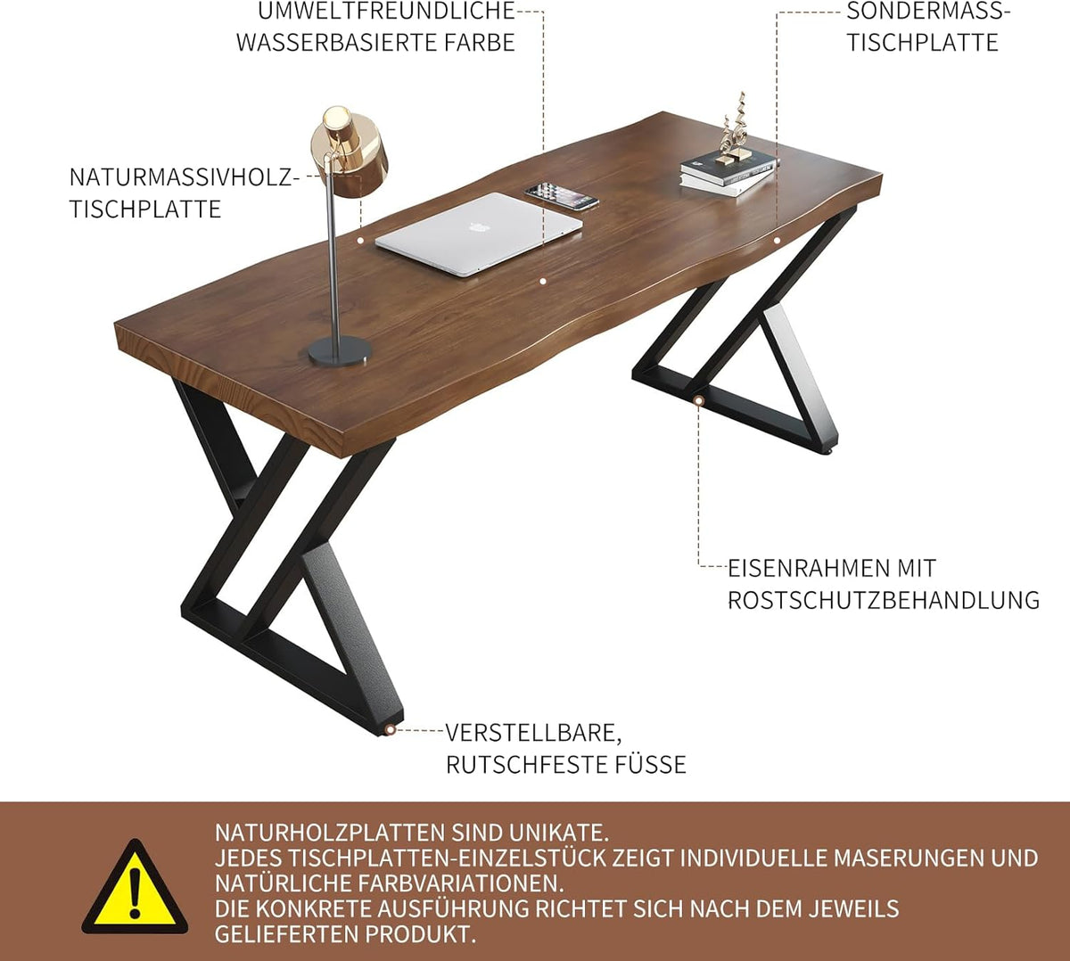 Massief houten bureau, 140 x 70 cm, thuiskantoortafel met dik werkblad, pc-werkplek en kantoormeubel, modern bureau van grenenhout, ideaal voor leren, schrijven, eten