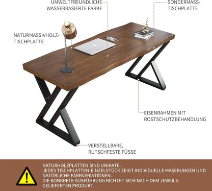 Massief houten bureau, 140 x 70 cm, thuiskantoortafel met dik werkblad, pc-werkplek en kantoormeubel, modern bureau van grenenhout, ideaal voor leren, schrijven, eten