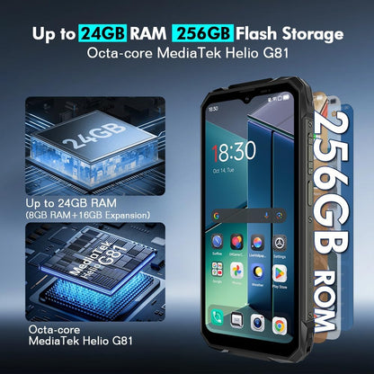 Blackview Rock 1 Android 16 Outdoor mobiele telefoon zonder abonnement, 24GB + 256GB/2TB Outdoor Smartphone Gemini AI, 15000mAh, 20MP + 16MP, 6,56" HD+ Dual Pantalla, IP68 waterdichte