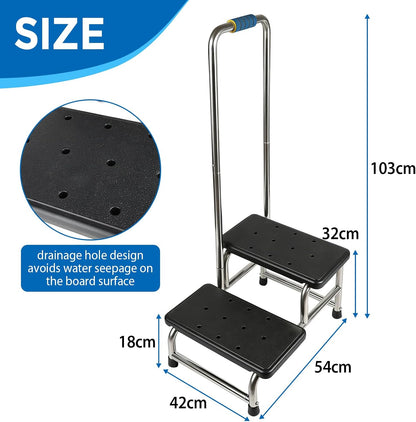 Opstapkruk met handgreep, treeplank voor campers met antislip platform en rubberen voetjes, voor senioren/huisdieren, voor badkamer/keuken/camper