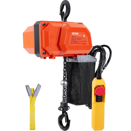 VEVOR Elektrische kettingtakel, 149,7 kg draagkracht, 3 m hefhoogte, 2,3 m/min snelheid, 1-fase elektrische lier met G80-ketting, 3 m kabelafstandsbediening, voor garage, winkel, hotel, thuis