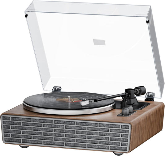 Bluetooth Vinyl Platenspeler,HiFi-draaitafel met Magnetische Cartridge AT-3600L (MM),Phono-Voorversterker,33/45RPM Riemaandrijving 2-snelheden,AUX-in (Classic)