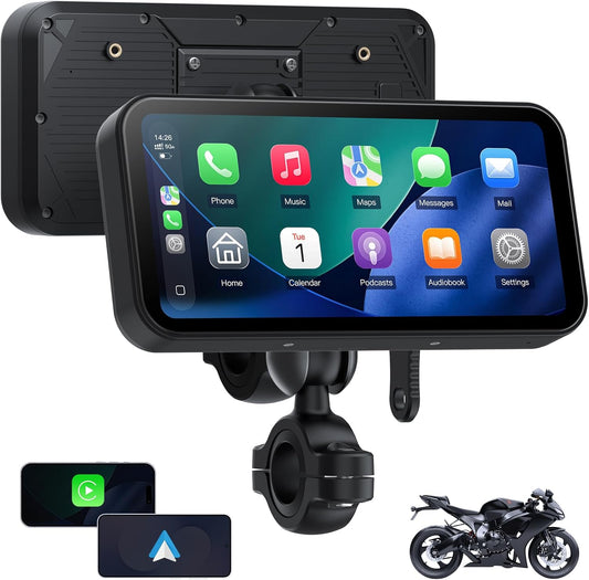 622 Draadloos CarPlay scherm voor motorfiets, 6 inch Motobike waterdicht touchscreen met lichtdetectie, ondersteunt draadloze CarPlay en Android Auto, Bluetooth Trans, GPS-navigatie