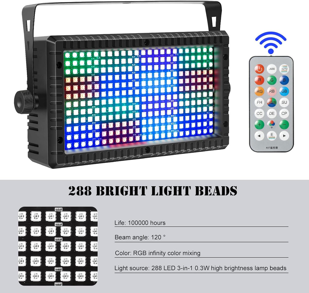 Led Stroboscoop – Discolamp – Lichteffect – DJ Verlichting – RGB Strobe – 288 RGB LED’s – 48 Individueel Aanstuurbare Zones – DMX- en Geluidsgestuurd